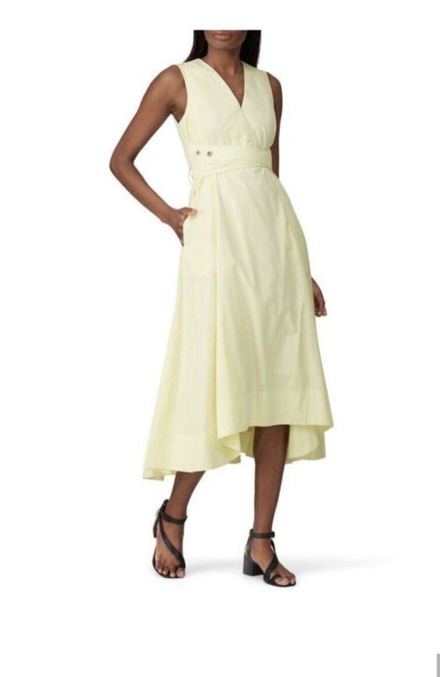 Phillip Lim 3.1 Sz 12 Midi Dress Butter Yellow Rivet Belt Cotton